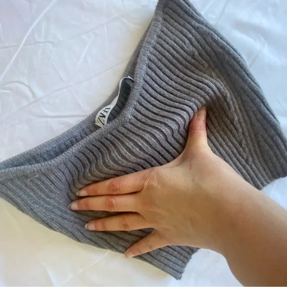 Zara Stone Grey Knit Tube Corset Bustier Crop Sweetheart Top Minimal Size S NWT - Picture 14 of 16